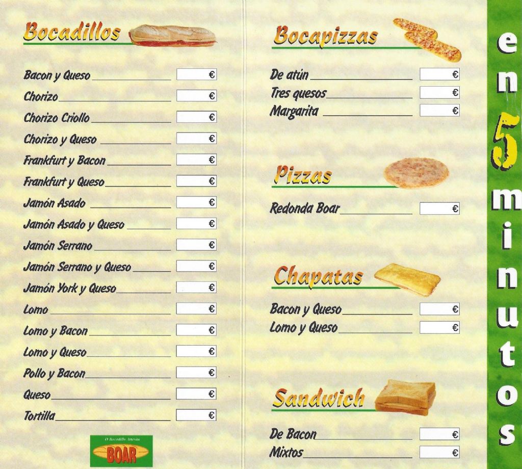 Carta bocadillos