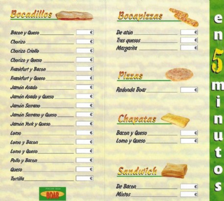 Carta bocadillos